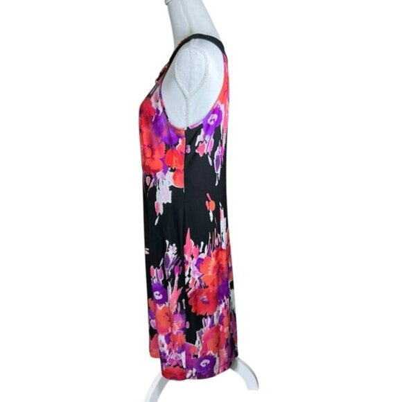 Sandra Darren Dress Beaded Keyhole Watercolor Floral Slip On Black Pink Size 12 - Picture 11 of 16